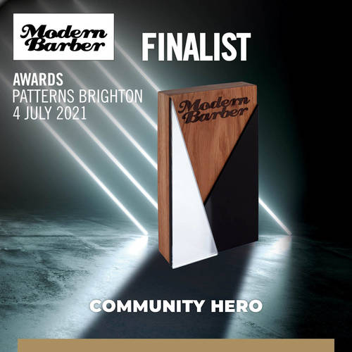 “Thank you!” Finalist for Modern Barber Community Hero award 2021. Thank you to all my family and client's for making this possible