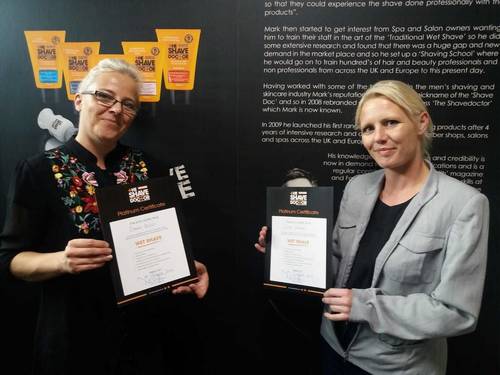 Dawn & Lisa now qualified to carry out luxury hot towel shaves