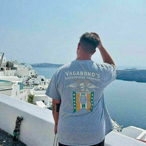 Vagabond's Barbershop Skull Eagle T-Shirt (Grey)