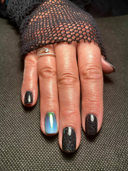 Paillettes réflectives noires & Ombré chromé turquoise