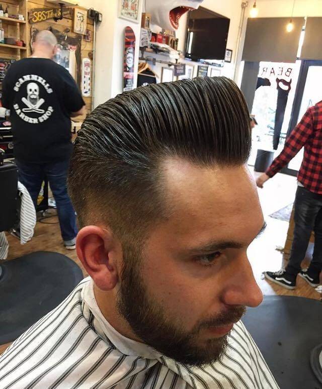 Nice pomp styled with #Reuzel grooming tonic and finished with Reuzel blue pomade by our Harry The Hatchet ✂️