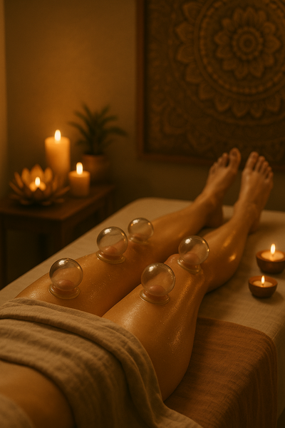 Soin Om Nirvana, Rituel Indien récupération musculaire des jambes aux ventouses & huiles médicinales