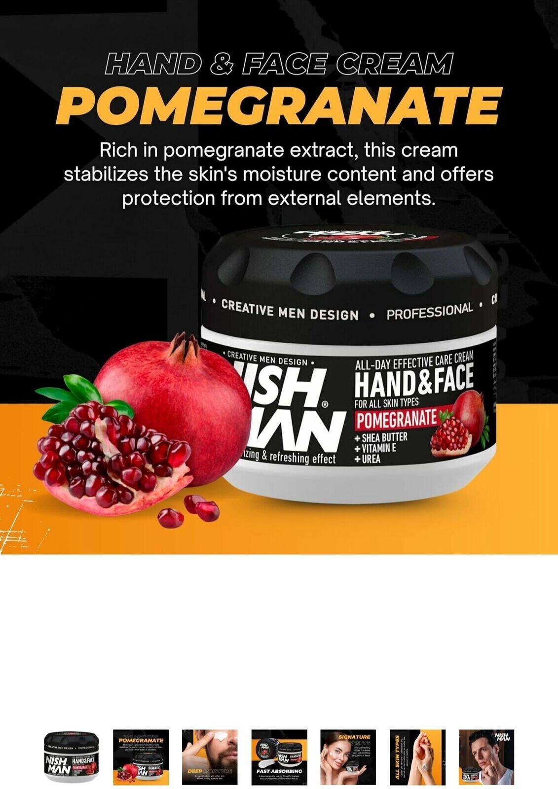 NISHMAN Hand and Face Cream - Pomegranate 300ml - Hydrating, Nourishing, and Caring Cream for Healthy Skin - Ideal for Dry and Sensitive Skin
