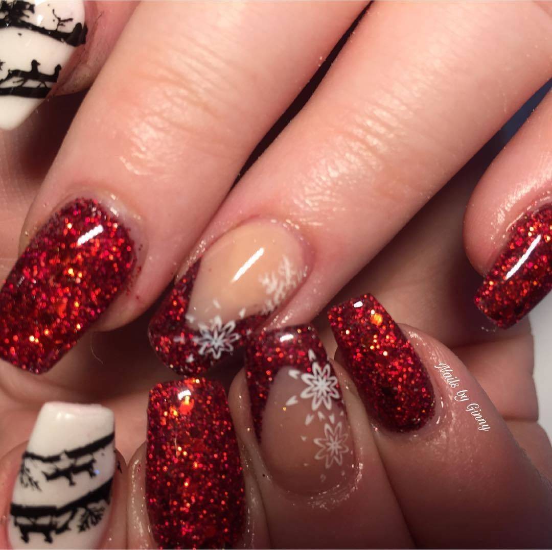 Lovely cute set for Terri... #nailsonfleek #nailsofinstagram #shiningclaws #nailsaddict #nailpro #beautytherapist #acrylic #glitter #stampingnailart #red