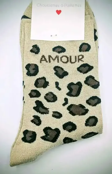 Chaussettes à paillettes Amour Léopard