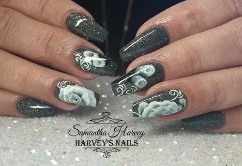 Acrylic extensions, finished with Gel polish and One Stroke nail art