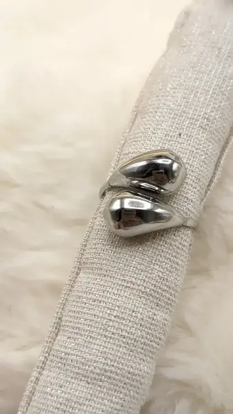Bague Double Gouttes Argentée