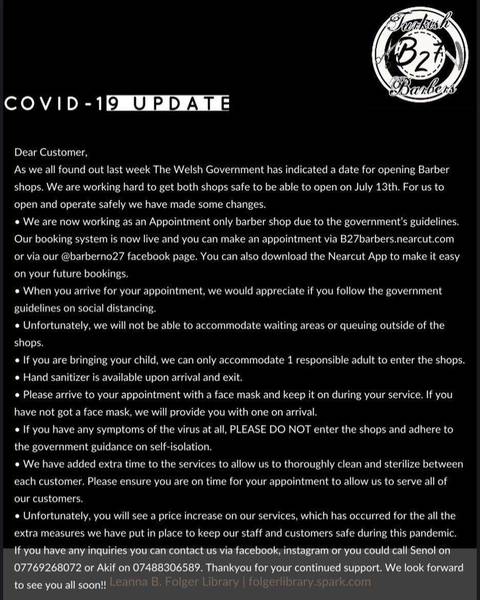 Please read and share.... booking link for Instagram in bio, Facebook just press BOOK NOW, web visit b27barbers.nearcut.com alternately download the Nearcut app and search for B27. Thank you