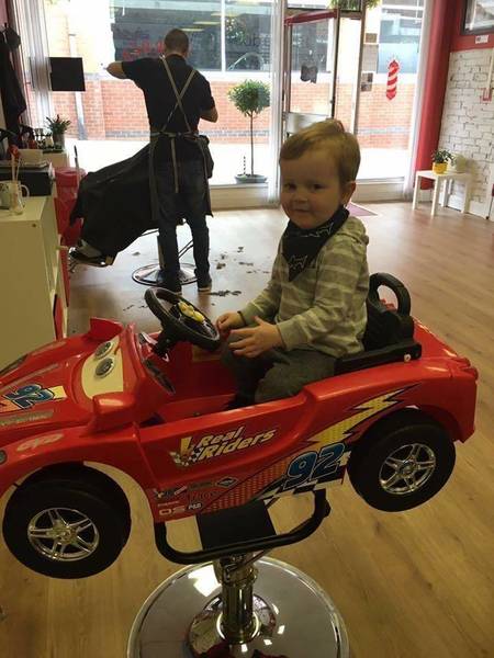 The chair has been well and truly christened! 
This was the first tiny customer to use it! Finley!  (very cute too)