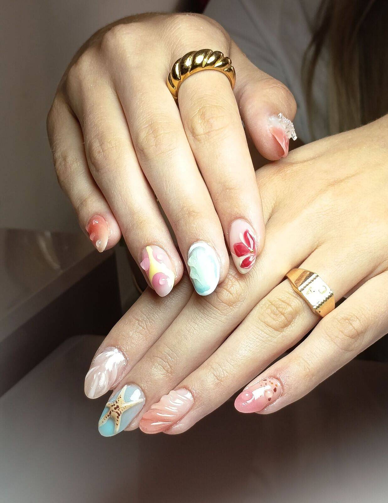 Gainage et nail art complet sur tous les ongles 