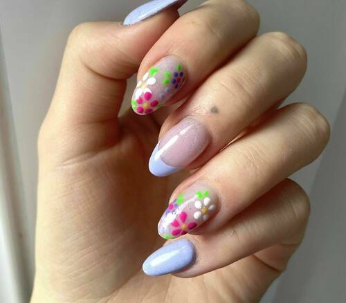 Shade “Violet” and Floral Hand-drawn Nail Art