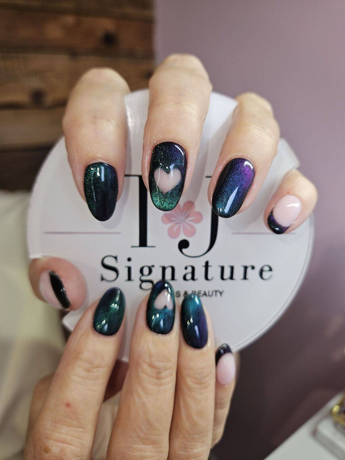 Creating nail magic, one cat eye at a time! ✨ Using gelish 'Blue eclipse'