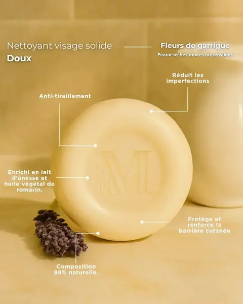 Nettoyant visage solide doux peau sensible - Fleurs de garrigue