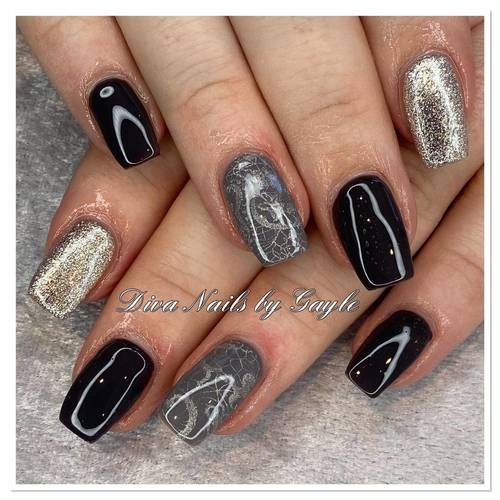 Lace stamping with gel and glitter