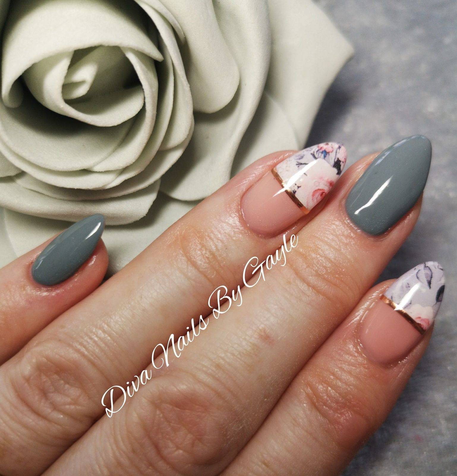 Strong Gail grey polish with decals