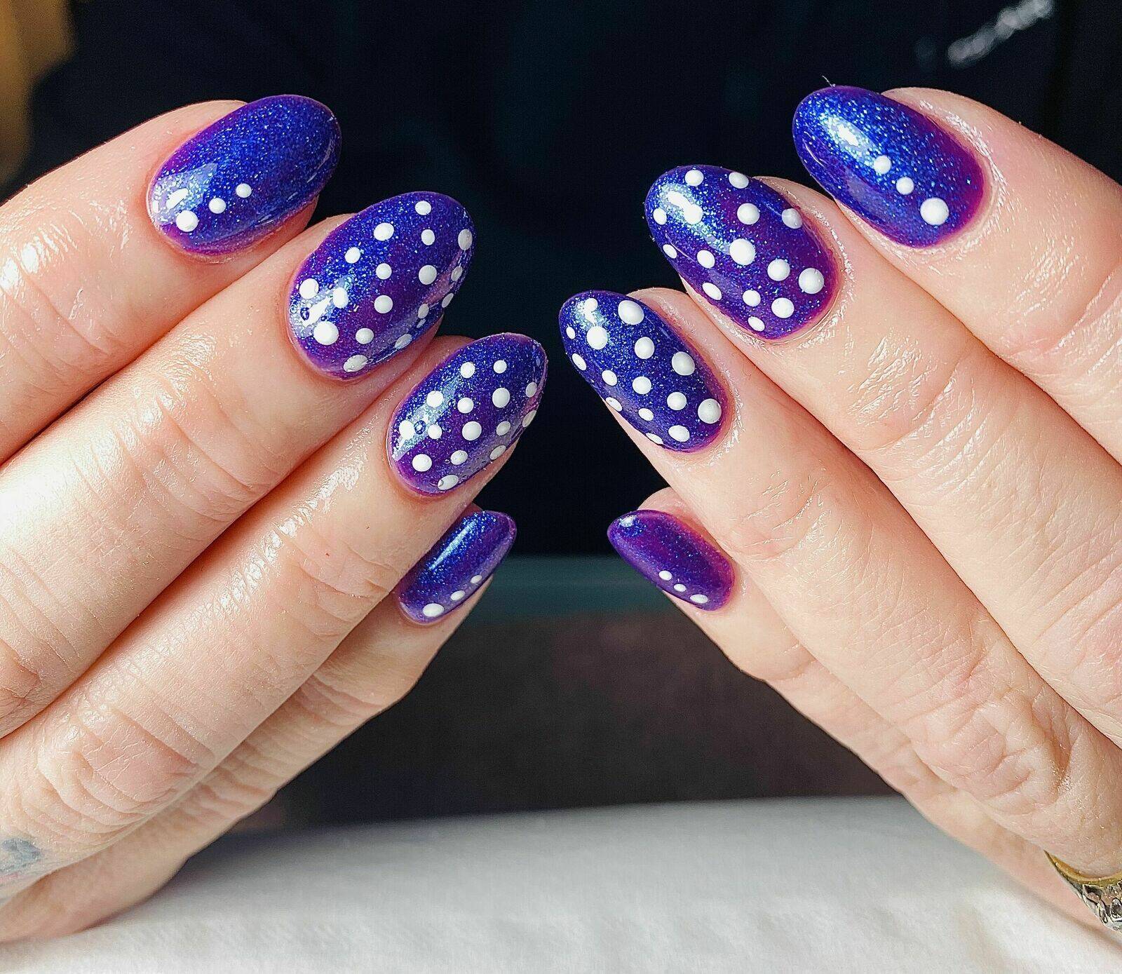 Poly gel infills - Blue angel gel polish and polka dots