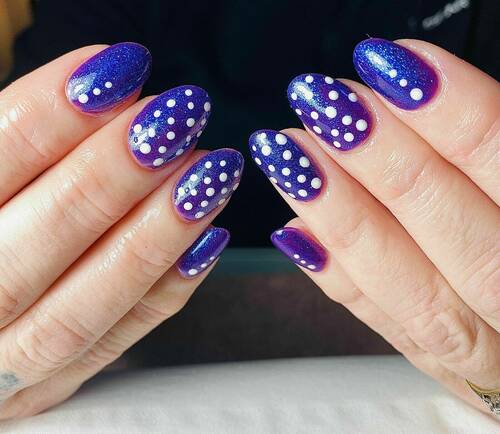 Poly gel infills - Blue angel gel polish and polka dots
