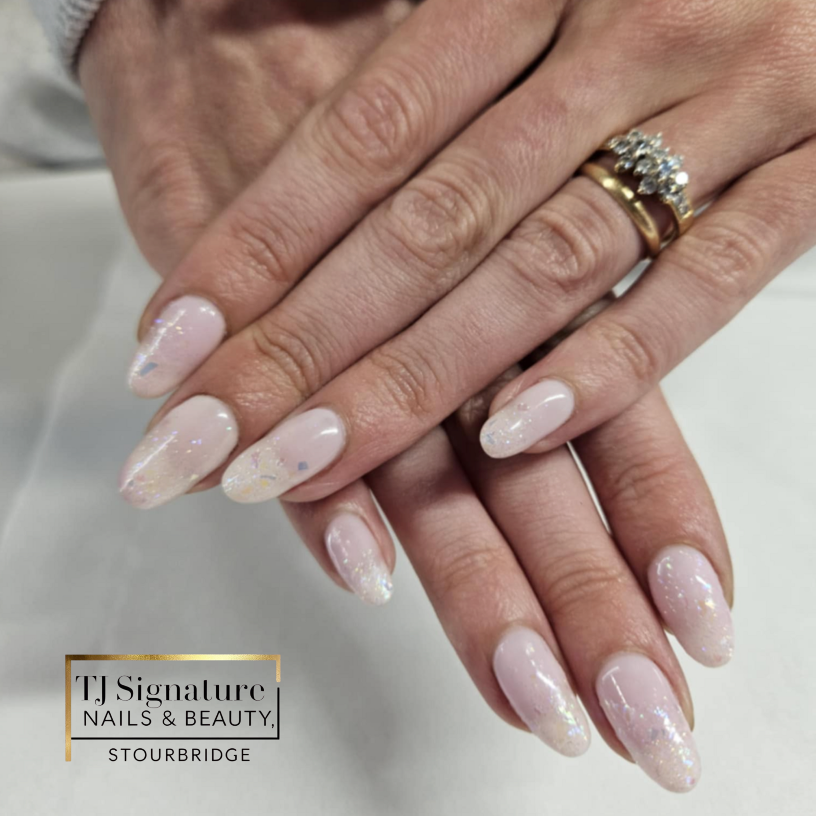 Elegant builder over natural nails with glitter at tips ✨💅