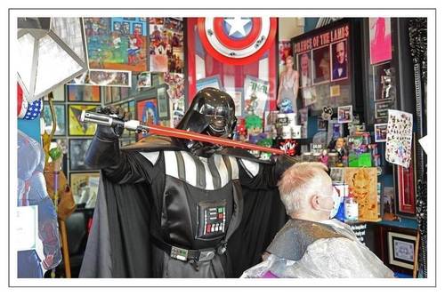 ‘May 4th be with you’ Shops 28th Anniversary , Darth Vader helping put hair on the floor.