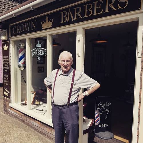 This is going to be James in 50 years! His grandad visiting our first shop in 2017. Looking dapper!