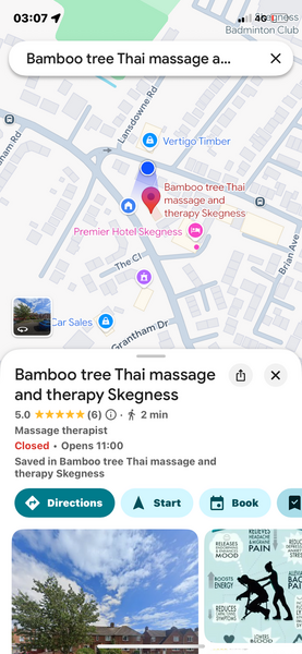 Easy to find if you just type bamboo tree thai massage Skegness on your google maps 
