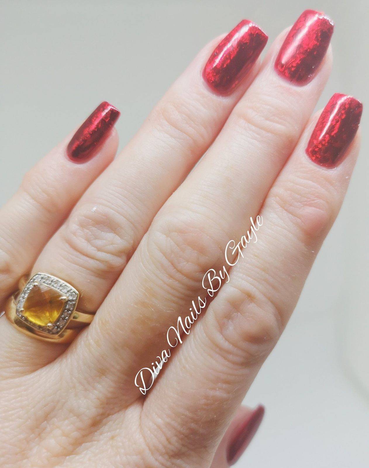 Candy red sanwhiched with red holo foil and glass top coat