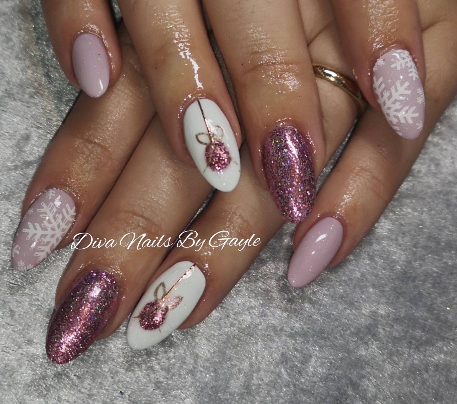 Pink sparkly Christmas nails
