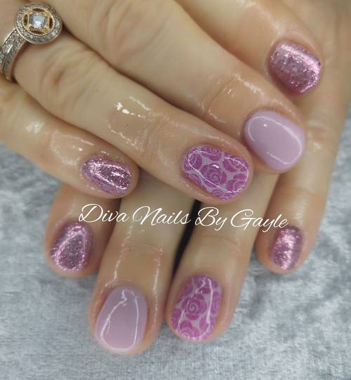 Dusky lilac stamping and glitter