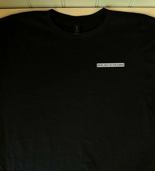 Never Cheat On Your Barber breast logo (inc uk postage )