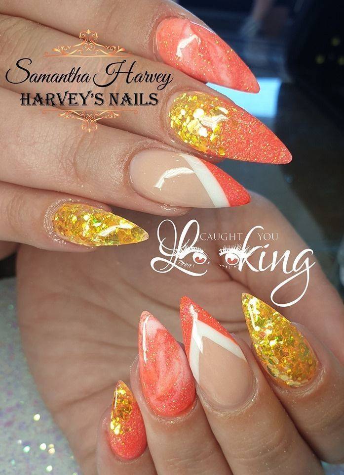 Acrylic design with colour blocking, marble and glitter