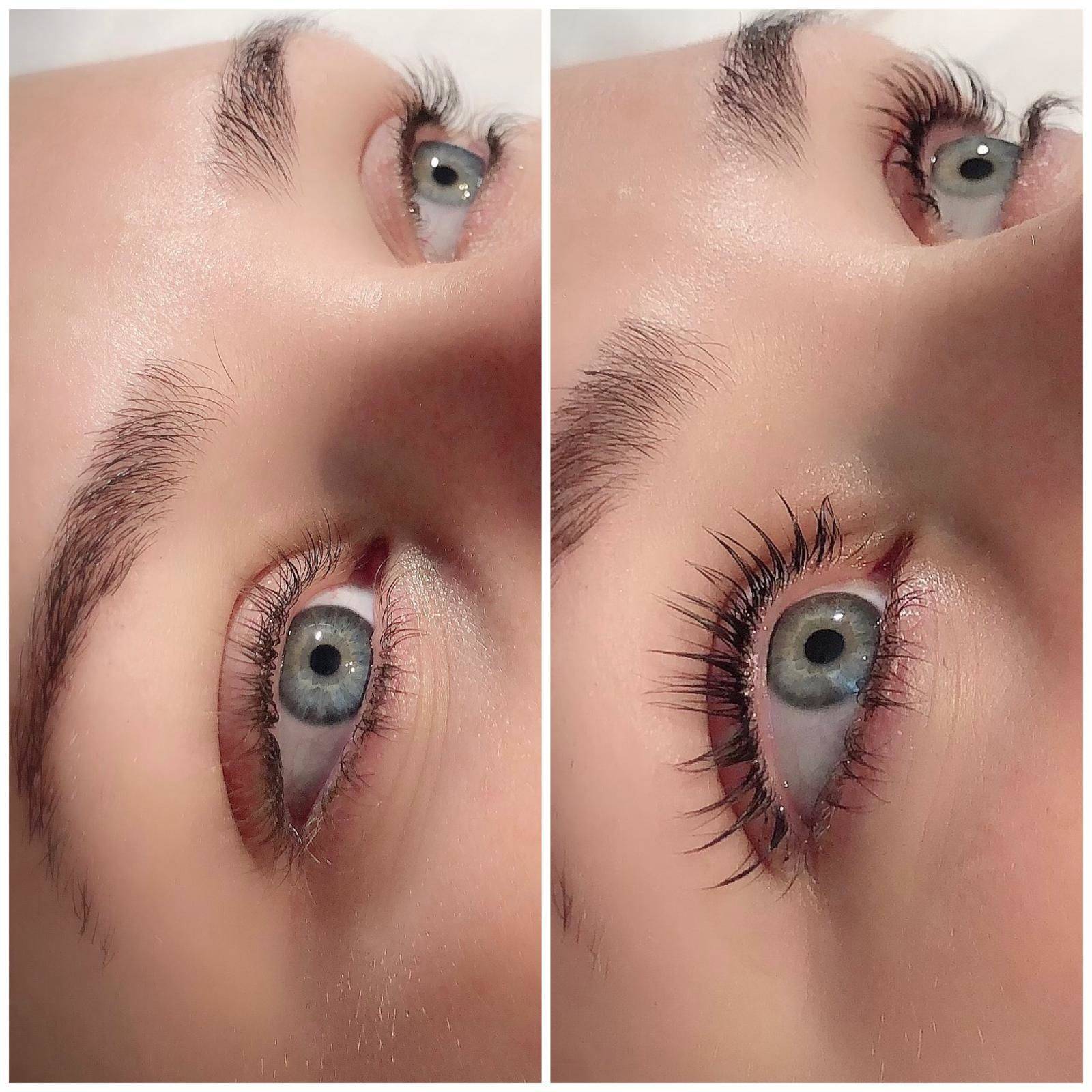 Before and after of a lash lift