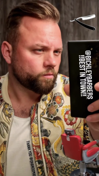 A great customer photo,  a regular for the Beard Grooming Special with Okan .