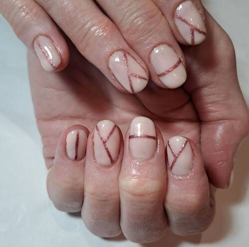 Nude biab base with pink chrome powder design