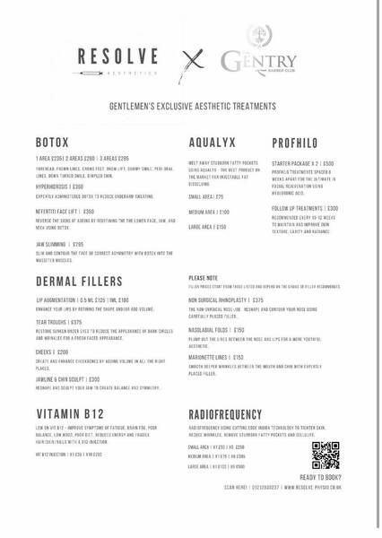 Mentioning when The Gentry when booking with Resolve Aesthetics receive £50 off your treatment, 