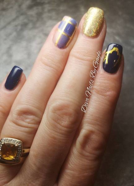 Navy and gold Scottish themed nails 