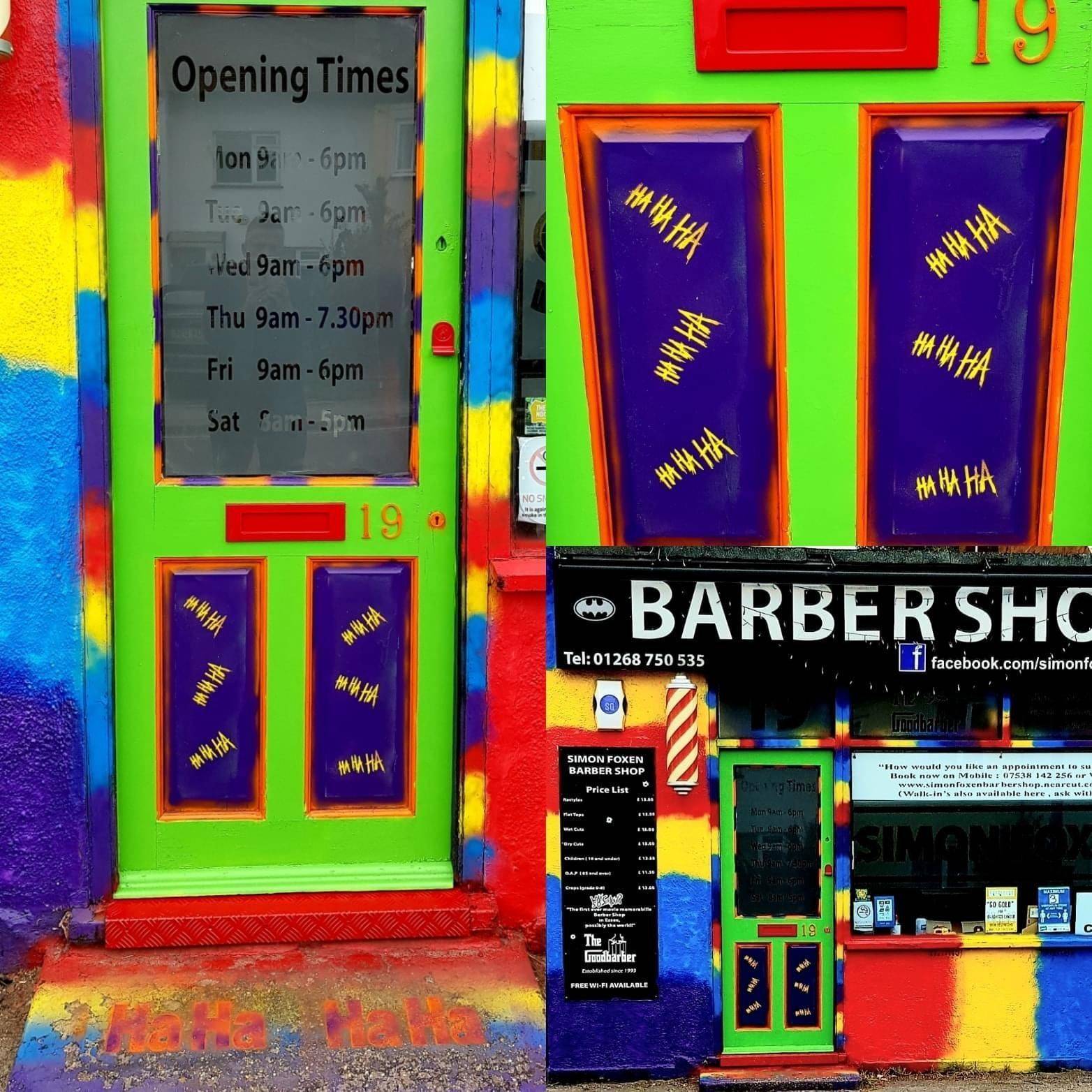 “Ha Ha Ha” enter with a smile through the Jokers door into The Barber Shop of Superheroes and Movies.