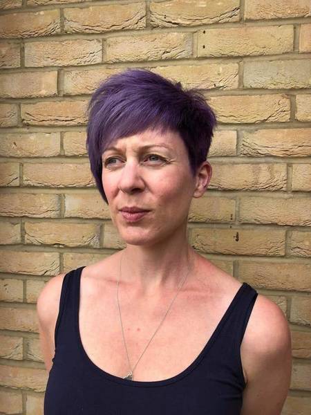 Blue and purple with pixie cut