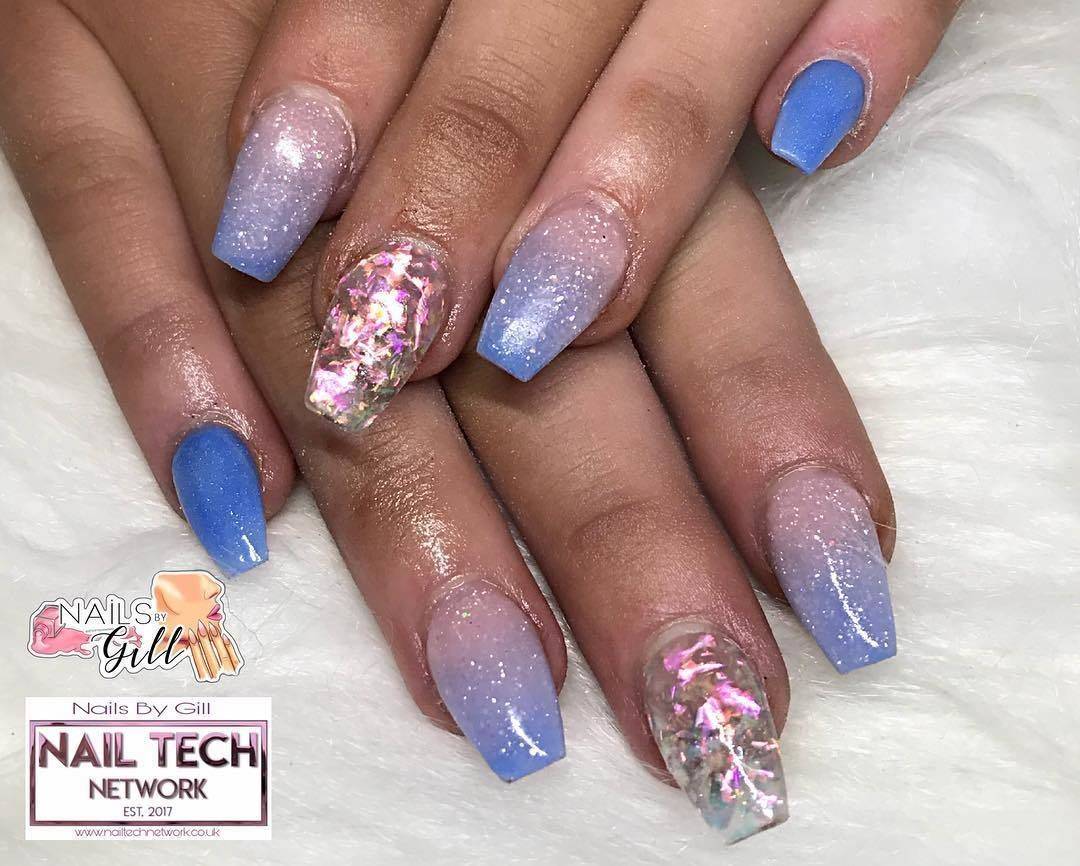 Loving these colours #nailsbygill01 #jfbeautylounge #nailtechnetwork #ombrenails #cjpslushfairy #cjpperiwinkle #cjpacrylic #magpieflakes