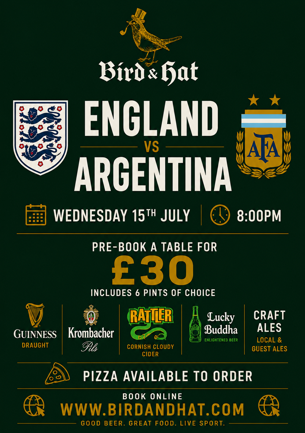 England v Argentina  (table of 6) 8pm