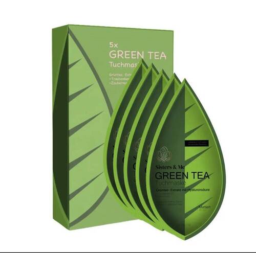 5x GRÜNTEE TUCHMASKE MIT TRAUBENKERN-ÖL UND ZAUBERNUSS