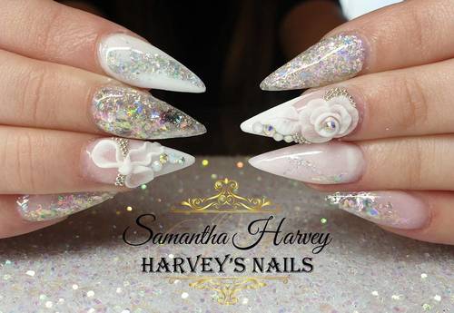 Full Acrylic design with flakes, 3D acrylic art and Swarovski crystals