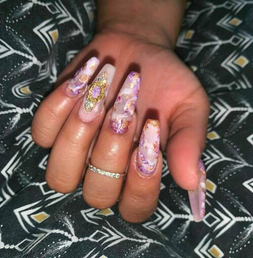 Pose capsules | Taille XL | Nail art niv. 3 - Effet marbre + bijoux d'ongles personnalisée