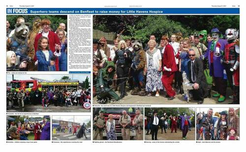 Sun 1st August 2021. ‘Heroes of Havens’ Day. Thundersley Superhero Alliance rising funds for Little Havens Children’s Hospice. Headquarters Simon Foxen Barber Shop