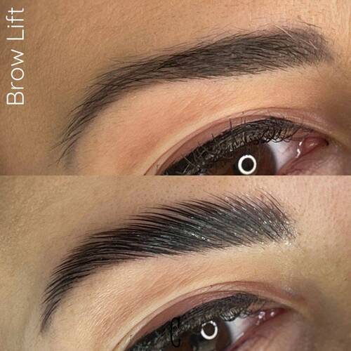 Brow lift: les poils sont lissés et positionnés de manière à lifter le regard. Les poils ne sont pas figés, il facilitera le coiffage quotidien