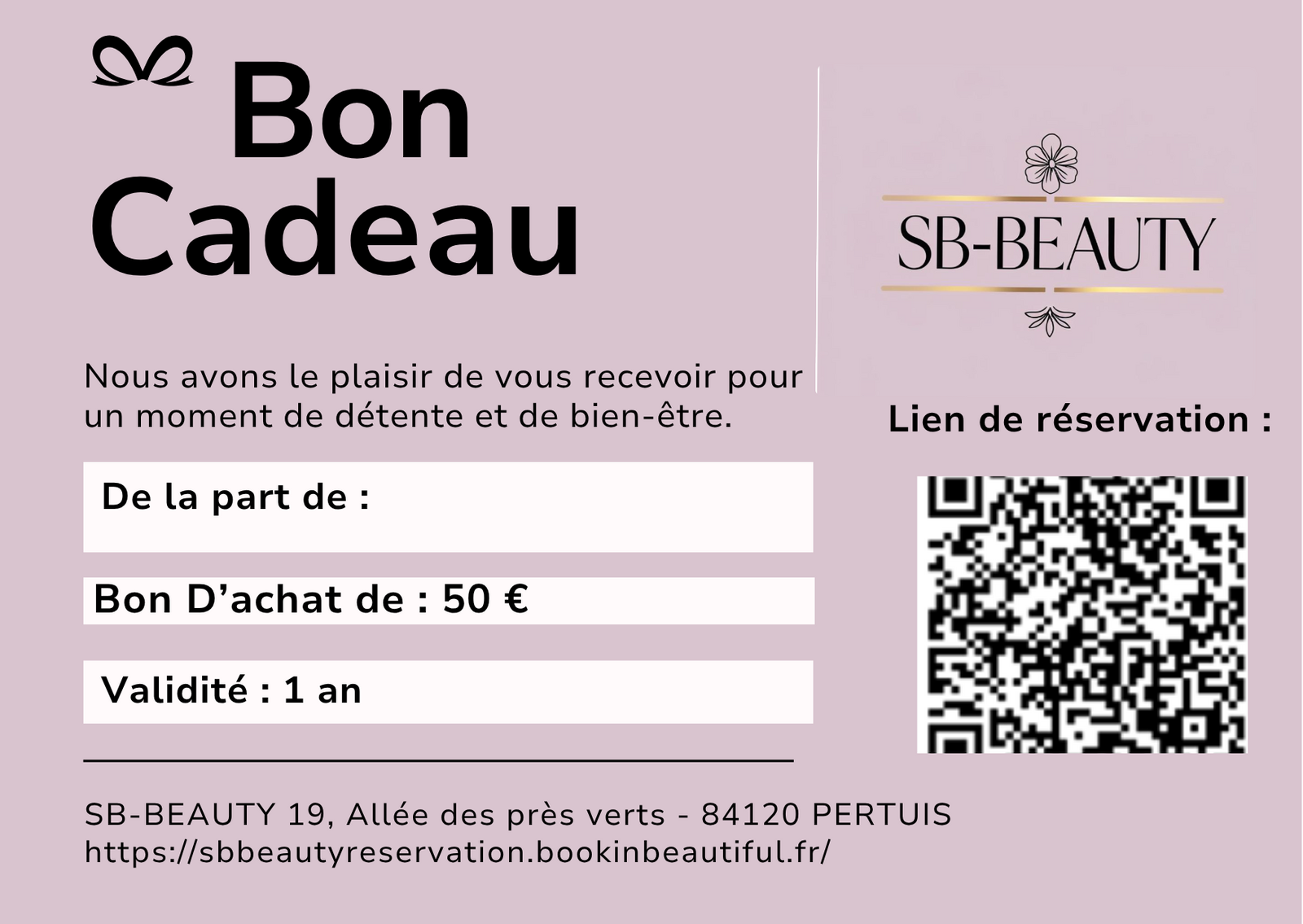 Bon d'achat d'un montant de :