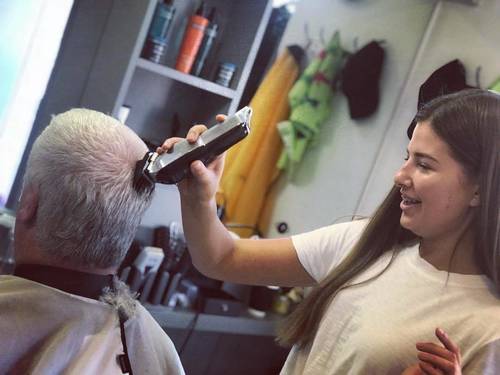 Our new Saturday girl unleashed with the clippers for the first time today! The begging of the journey. #barbershop #barberlife