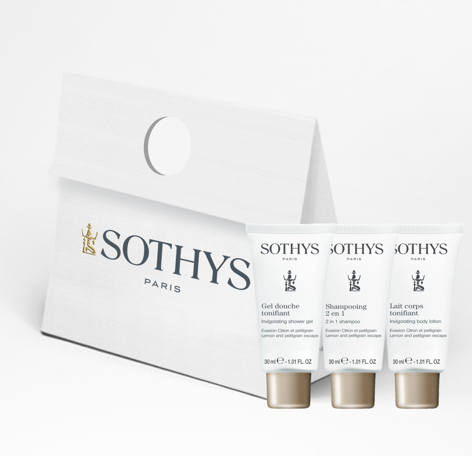 MINI POCHETTE AMENITIES 3 PRODUITS CORPS CITRON PETITGRAIN TUBE DE 30ML REF 404033