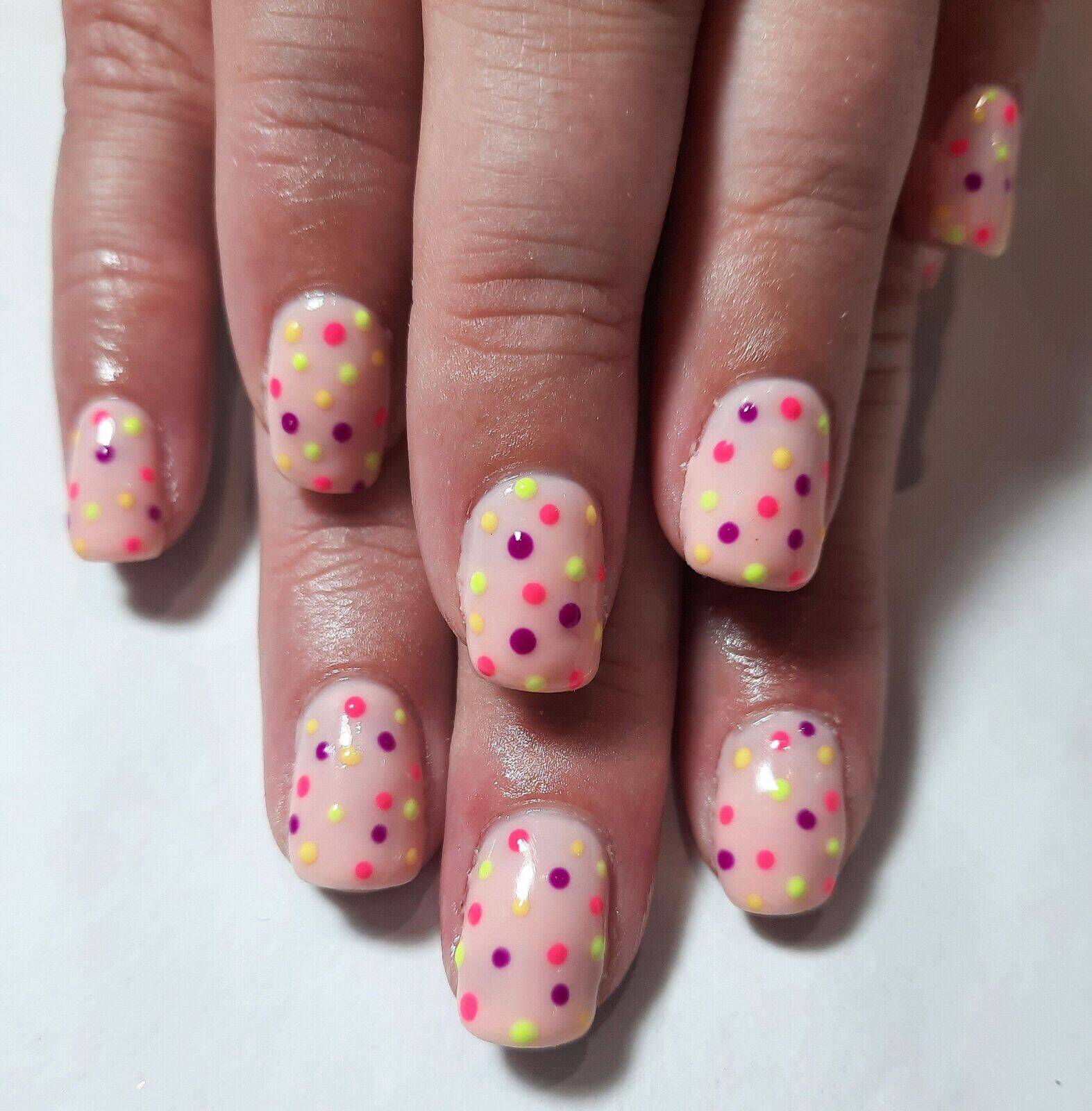 Multi coloured polka dots on biab base