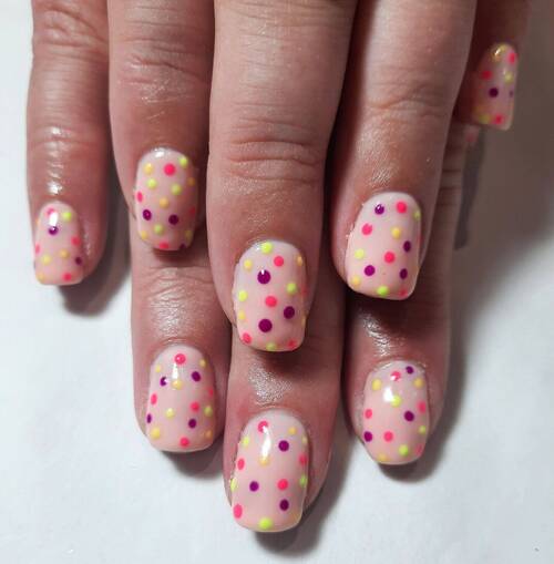 Multi coloured polka dots on biab base