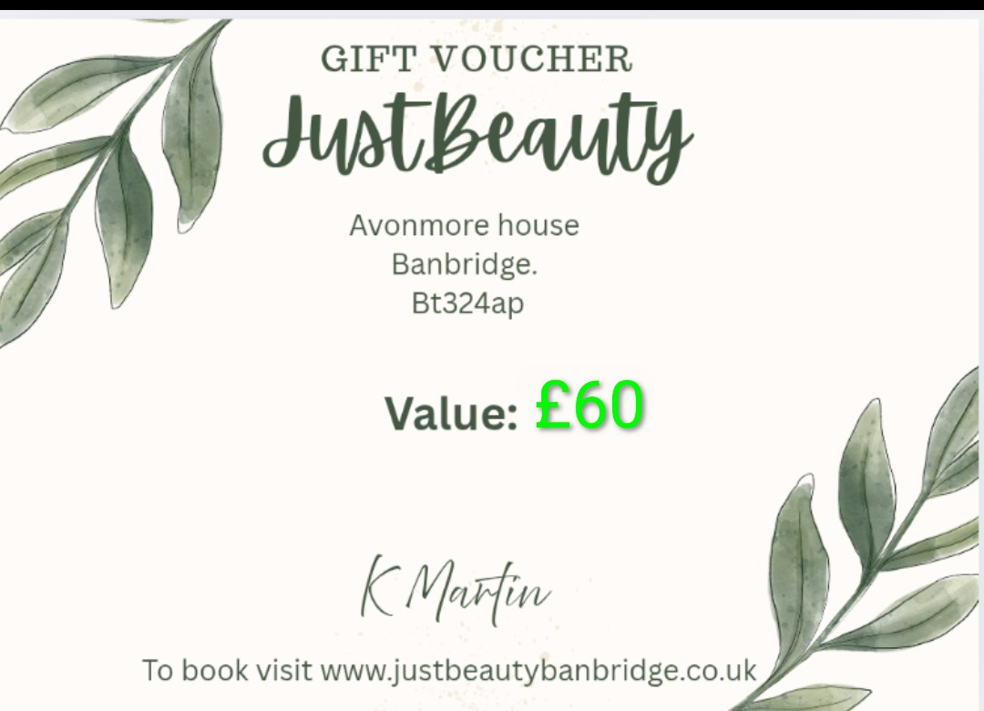 Just Beauty Banbridge. Gift voucher.